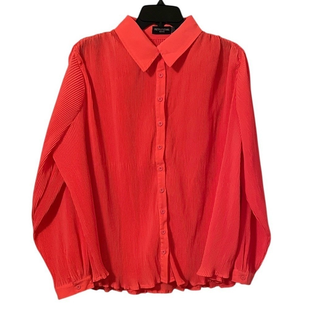 PrettyLittleThing Women's Petite Neon Pink Crinkle‎ Button Down Shirt Size 10